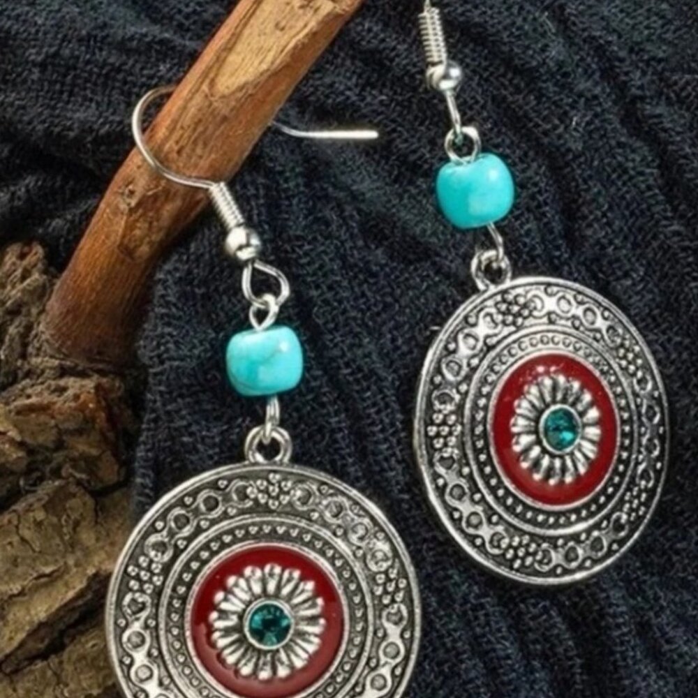 Turquoise 925 Silver Disk Earrings